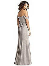 Front View Thumbnail - Taupe Silver Shimmer Off-the-Shoulder Gown with Sash