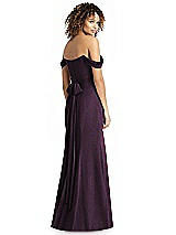 Front View Thumbnail - Aubergine Silver Shimmer Off-the-Shoulder Gown with Sash