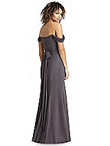Front View Thumbnail - Stormy Silver Shimmer Off-the-Shoulder Gown with Sash