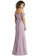 Front View Thumbnail - Suede Rose Silver Shimmer Off-the-Shoulder Gown with Sash
