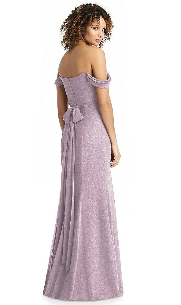 Front View - Suede Rose Silver Shimmer Off-the-Shoulder Gown with Sash