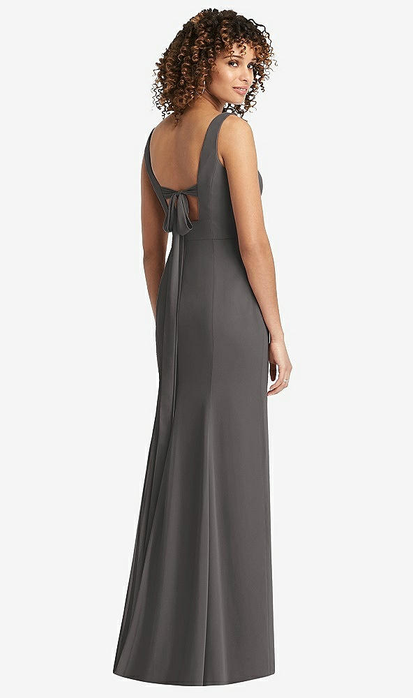 Front View - Caviar Gray Sleeveless Tie Back Chiffon Trumpet Gown