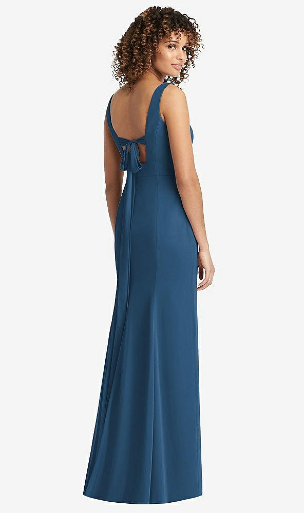 Front View - Dusk Blue Sleeveless Tie Back Chiffon Trumpet Gown