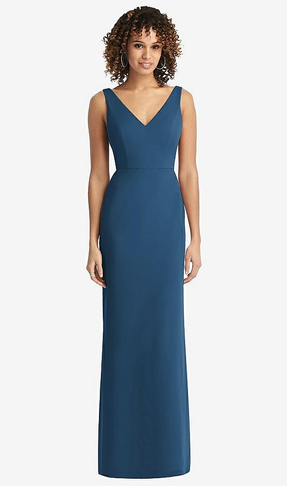 Back View - Dusk Blue Sleeveless Tie Back Chiffon Trumpet Gown