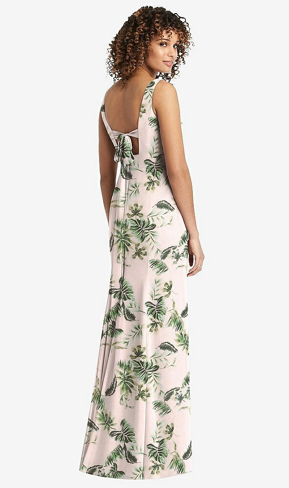 Front View - Palm Beach Print Sleeveless Tie Back Chiffon Trumpet Gown