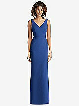 Rear View Thumbnail - Classic Blue Sleeveless Tie Back Chiffon Trumpet Gown