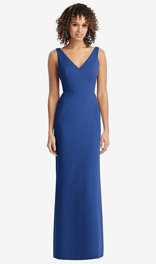 Back View - Classic Blue Sleeveless Tie Back Chiffon Trumpet Gown