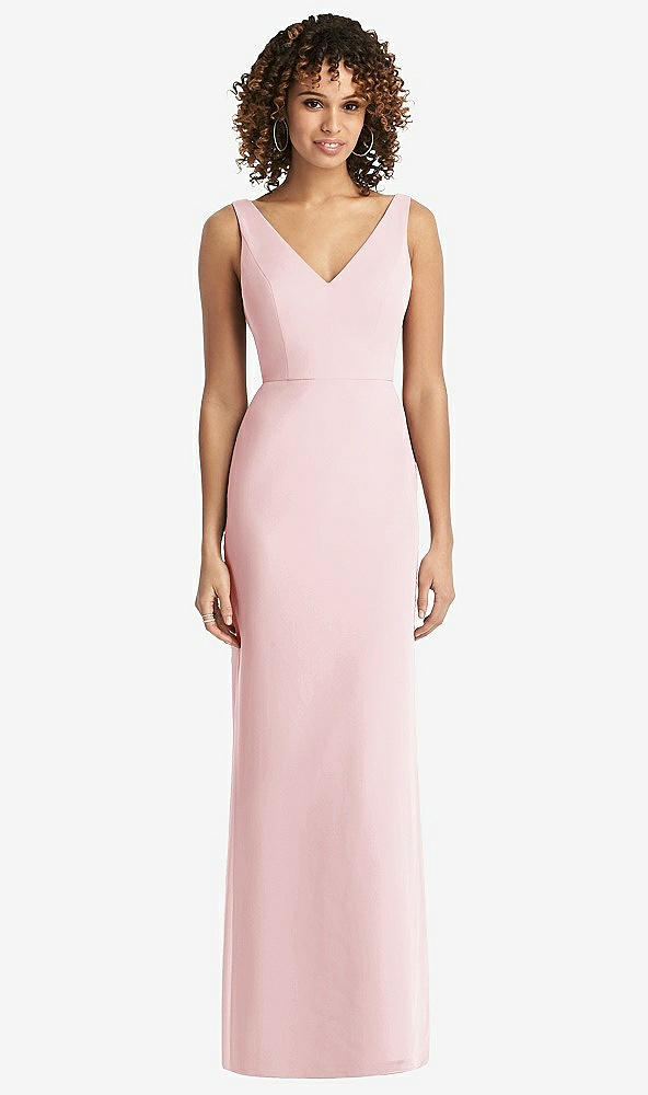 Back View - Ballet Pink Sleeveless Tie Back Chiffon Trumpet Gown