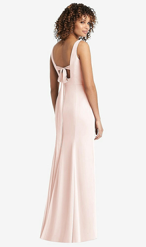 Front View - Blush Sleeveless Tie Back Chiffon Trumpet Gown