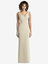 Rear View Thumbnail - Champagne Sleeveless Tie Back Chiffon Trumpet Gown