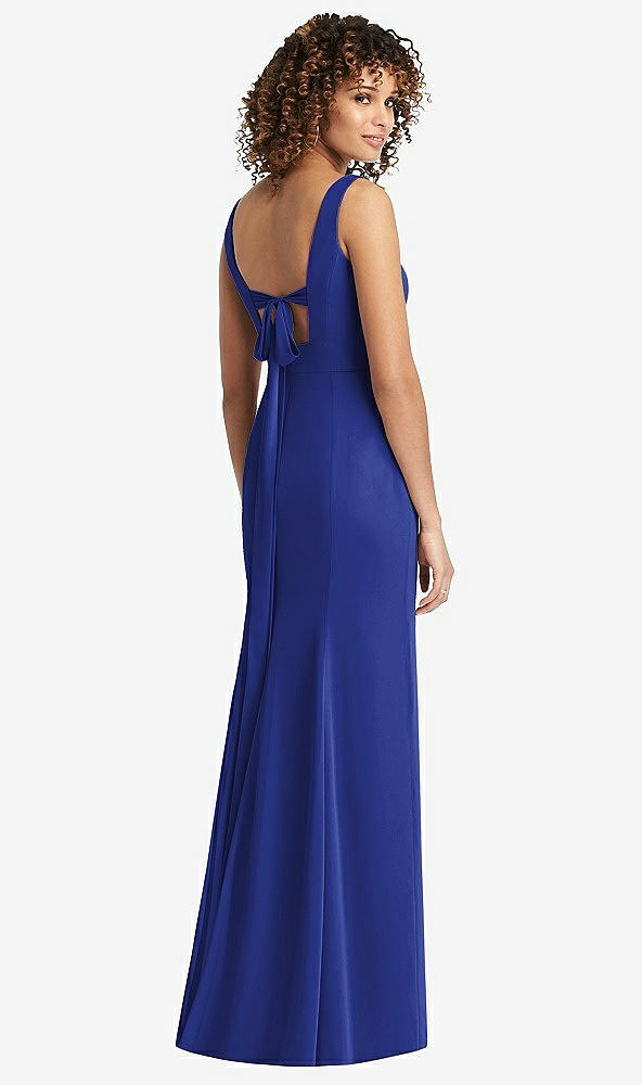 Front View - Cobalt Blue Sleeveless Tie Back Chiffon Trumpet Gown