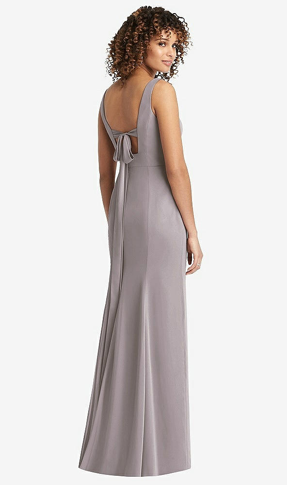 Front View - Cashmere Gray Sleeveless Tie Back Chiffon Trumpet Gown