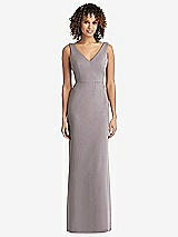 Rear View Thumbnail - Cashmere Gray Sleeveless Tie Back Chiffon Trumpet Gown