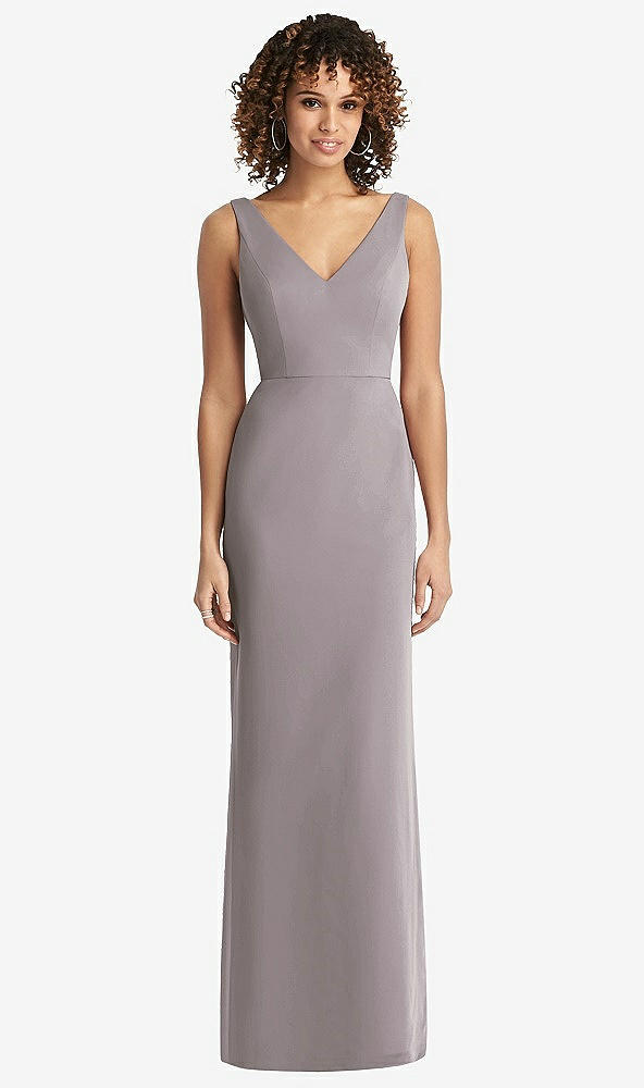 Back View - Cashmere Gray Sleeveless Tie Back Chiffon Trumpet Gown