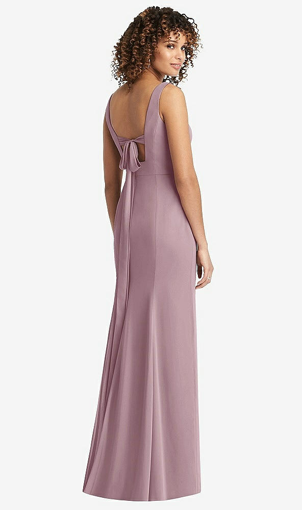 Front View - Dusty Rose Sleeveless Tie Back Chiffon Trumpet Gown