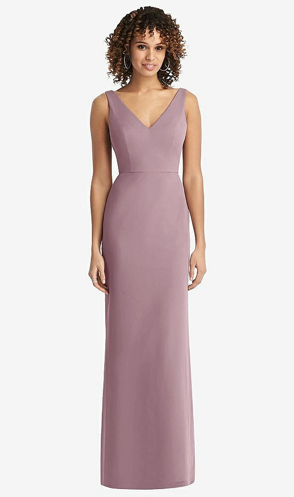 Back View - Dusty Rose Sleeveless Tie Back Chiffon Trumpet Gown