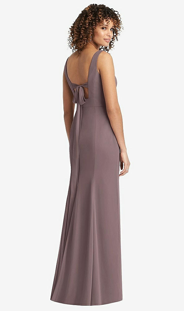 Front View - French Truffle Sleeveless Tie Back Chiffon Trumpet Gown