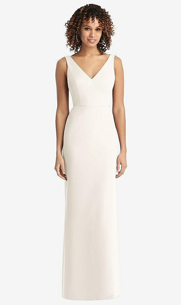 Back View - Ivory Sleeveless Tie Back Chiffon Trumpet Gown