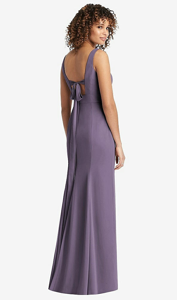 Front View - Lavender Sleeveless Tie Back Chiffon Trumpet Gown