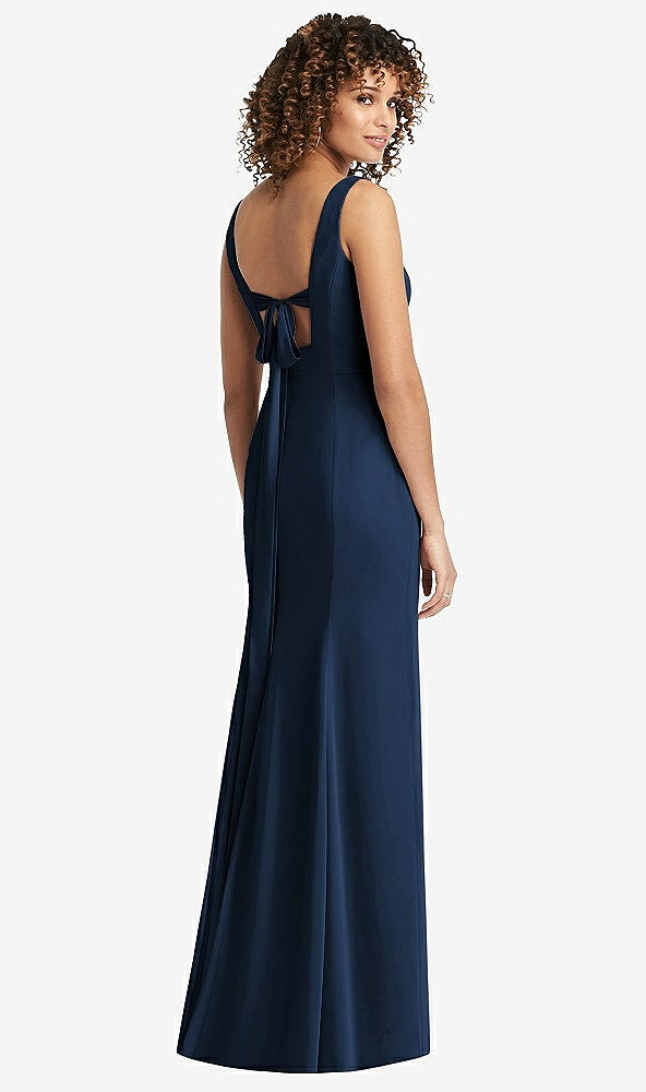 Front View - Midnight Navy Sleeveless Tie Back Chiffon Trumpet Gown