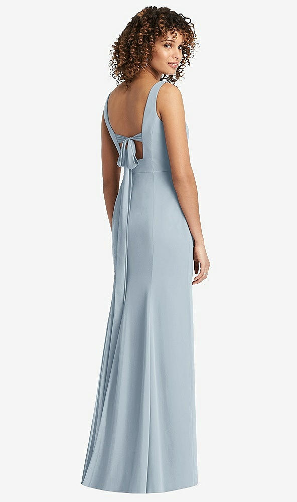 Front View - Mist Sleeveless Tie Back Chiffon Trumpet Gown