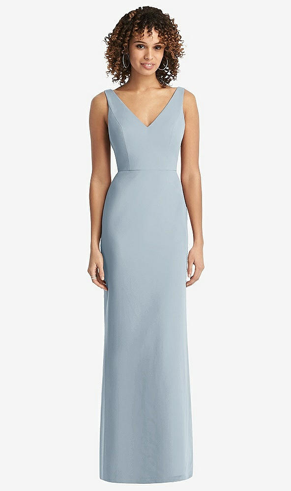 Back View - Mist Sleeveless Tie Back Chiffon Trumpet Gown