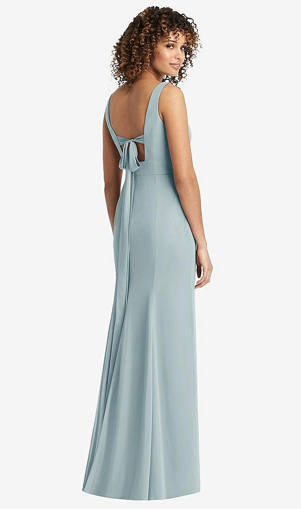Front View - Morning Sky Sleeveless Tie Back Chiffon Trumpet Gown