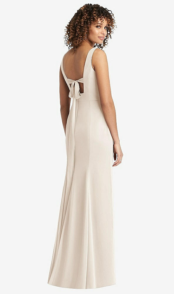 Front View - Oat Sleeveless Tie Back Chiffon Trumpet Gown