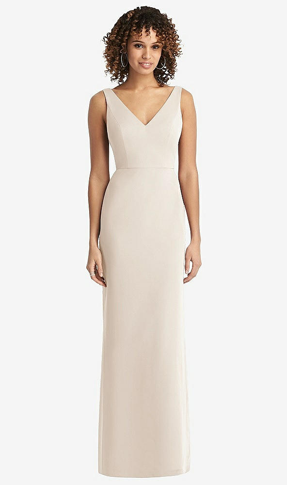 Back View - Oat Sleeveless Tie Back Chiffon Trumpet Gown