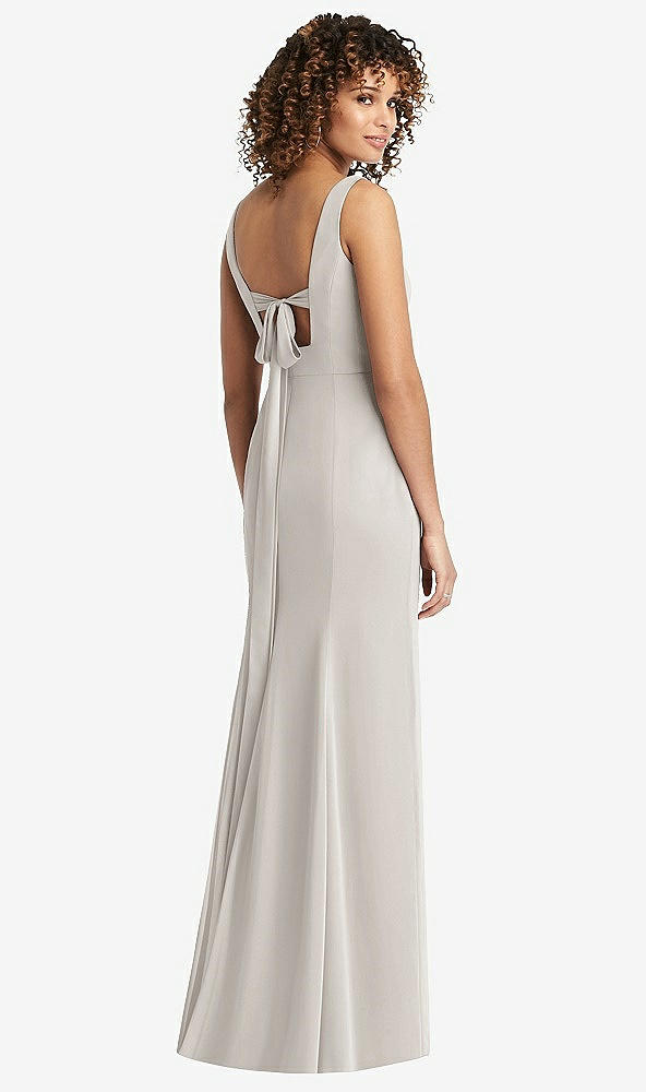 Front View - Oyster Sleeveless Tie Back Chiffon Trumpet Gown