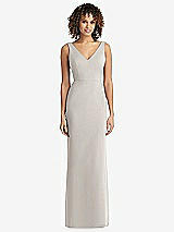 Rear View Thumbnail - Oyster Sleeveless Tie Back Chiffon Trumpet Gown
