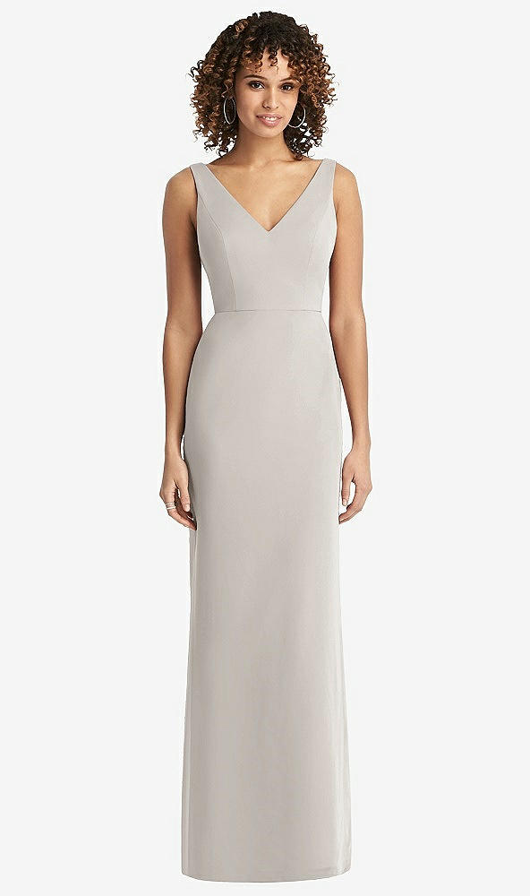 Back View - Oyster Sleeveless Tie Back Chiffon Trumpet Gown
