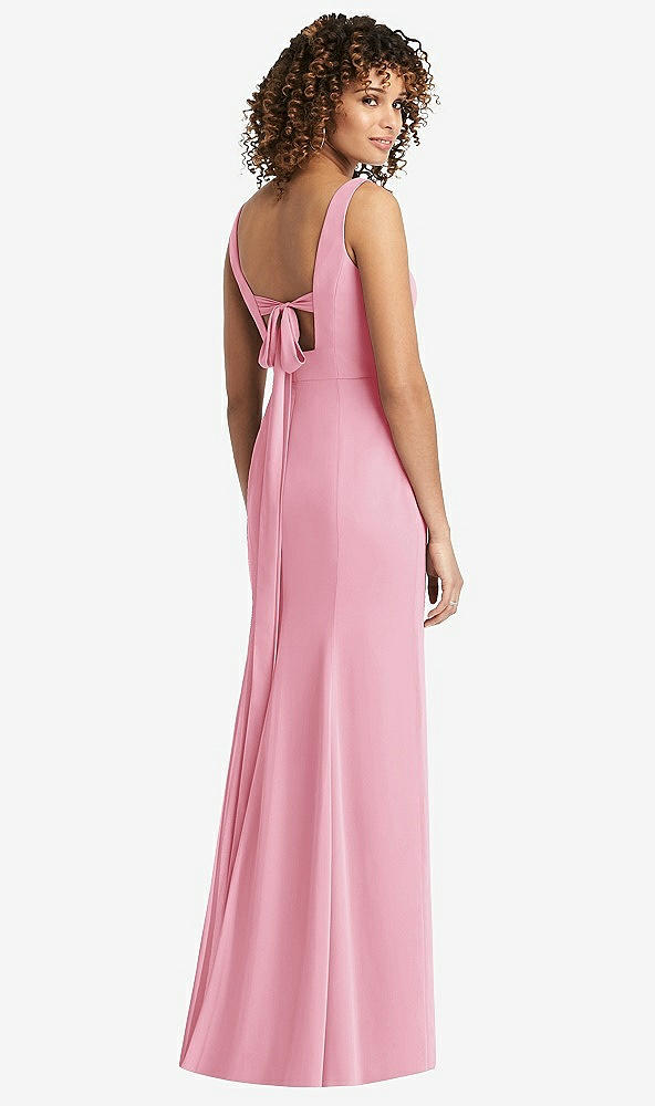 Front View - Peony Pink Sleeveless Tie Back Chiffon Trumpet Gown