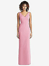 Rear View Thumbnail - Peony Pink Sleeveless Tie Back Chiffon Trumpet Gown