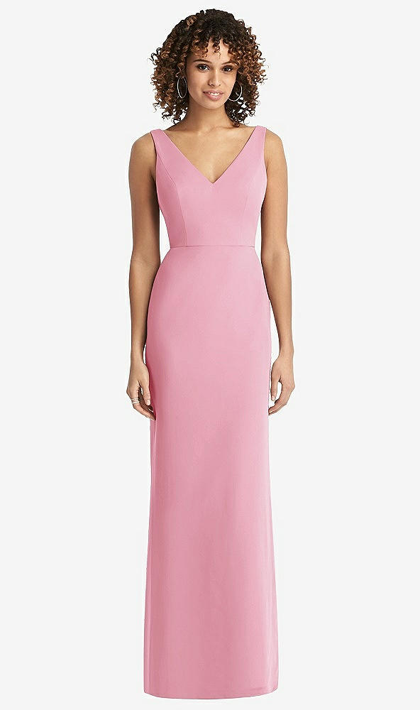 Back View - Peony Pink Sleeveless Tie Back Chiffon Trumpet Gown