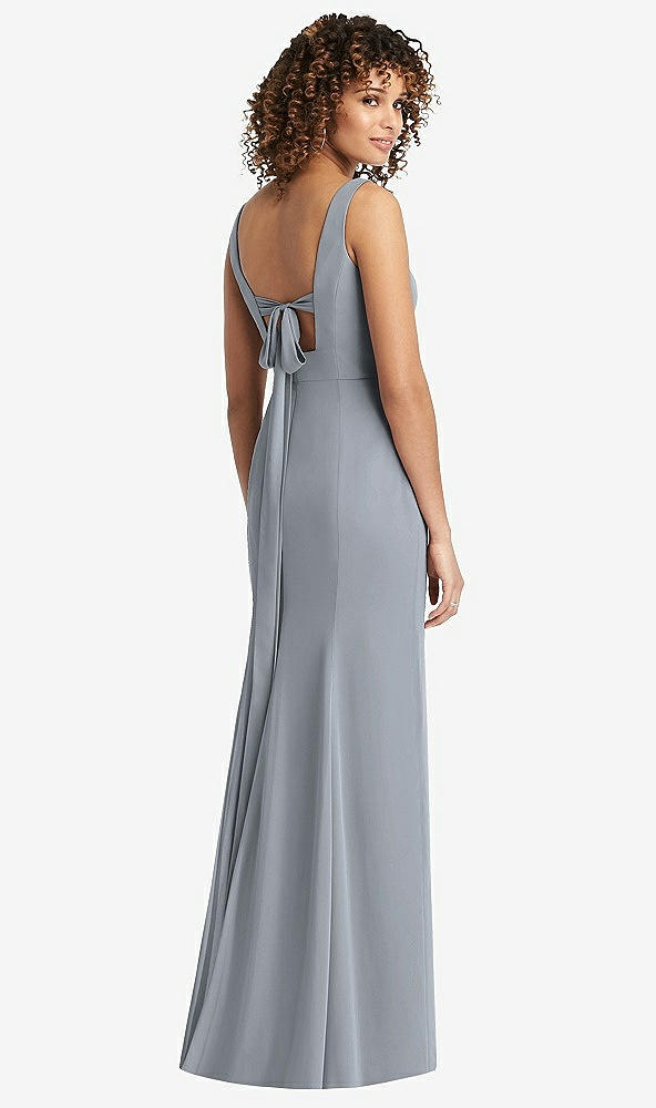 Front View - Platinum Sleeveless Tie Back Chiffon Trumpet Gown