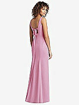 Front View Thumbnail - Powder Pink Sleeveless Tie Back Chiffon Trumpet Gown