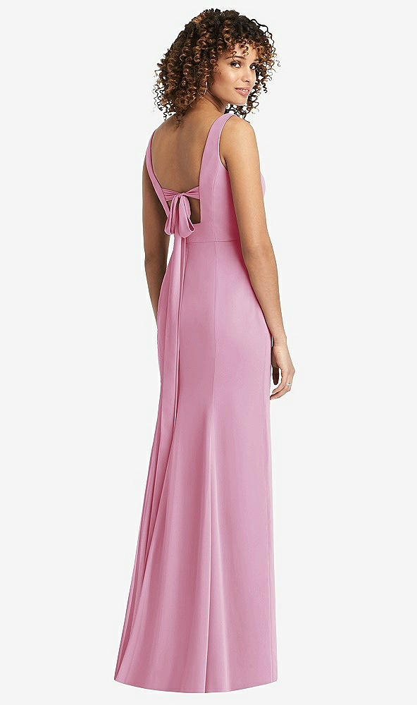Front View - Powder Pink Sleeveless Tie Back Chiffon Trumpet Gown