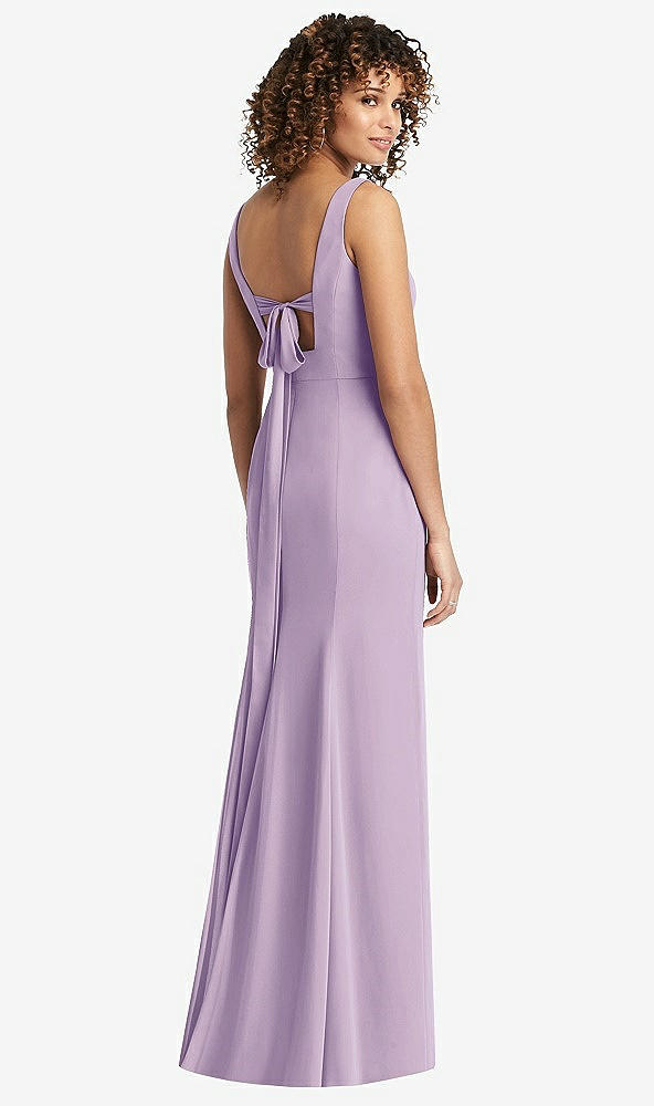 Front View - Pale Purple Sleeveless Tie Back Chiffon Trumpet Gown