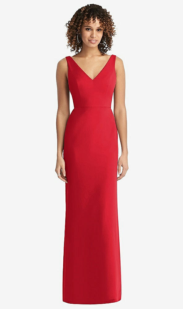 Back View - Parisian Red Sleeveless Tie Back Chiffon Trumpet Gown