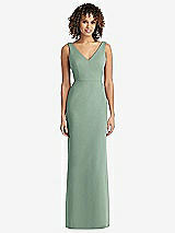 Rear View Thumbnail - Seagrass Sleeveless Tie Back Chiffon Trumpet Gown