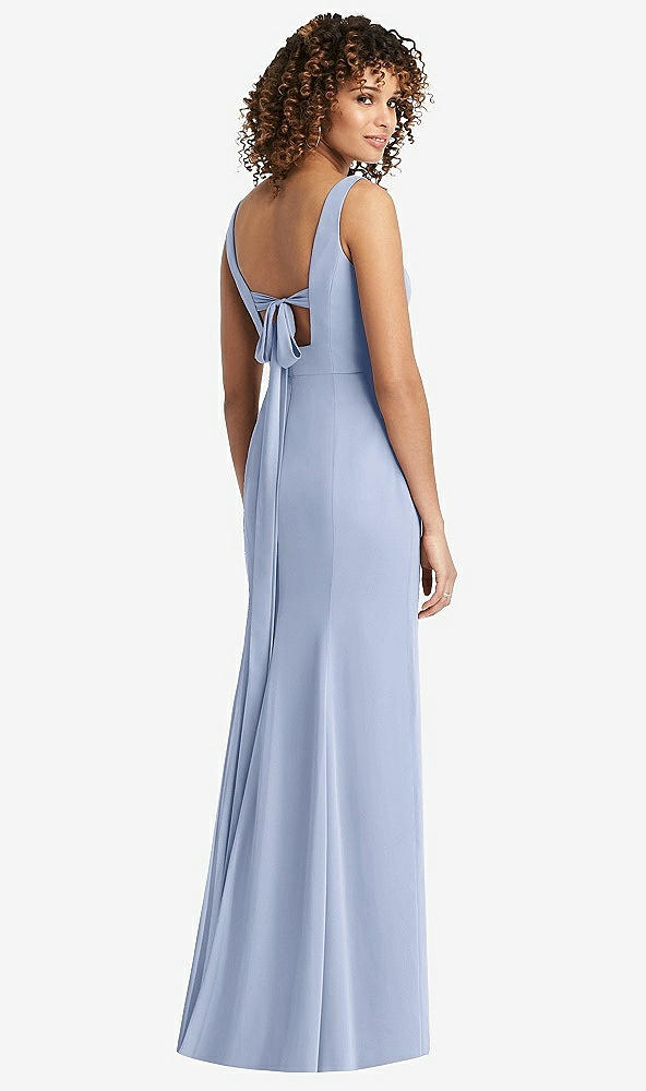 Front View - Sky Blue Sleeveless Tie Back Chiffon Trumpet Gown
