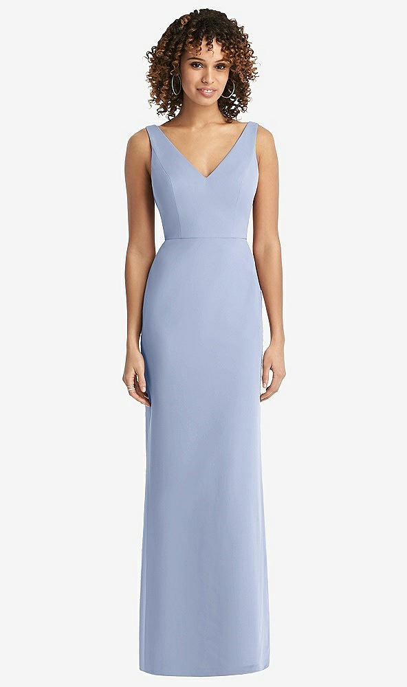 Back View - Sky Blue Sleeveless Tie Back Chiffon Trumpet Gown