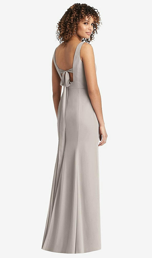Front View - Taupe Sleeveless Tie Back Chiffon Trumpet Gown