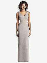Rear View Thumbnail - Taupe Sleeveless Tie Back Chiffon Trumpet Gown