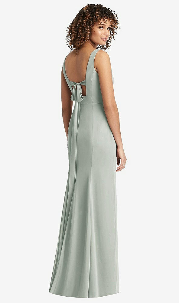 Front View - Willow Green Sleeveless Tie Back Chiffon Trumpet Gown