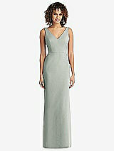 Rear View Thumbnail - Willow Green Sleeveless Tie Back Chiffon Trumpet Gown