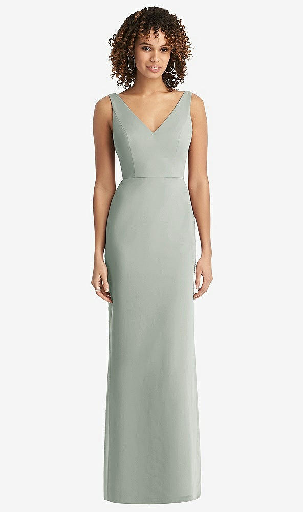 Back View - Willow Green Sleeveless Tie Back Chiffon Trumpet Gown