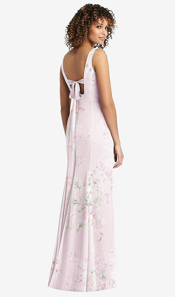 Front View - Watercolor Print Sleeveless Tie Back Chiffon Trumpet Gown
