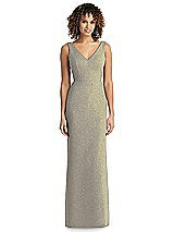 Front View Thumbnail - Mocha Gold Shimmer V-Neck Trumpet Dress with Back Tie